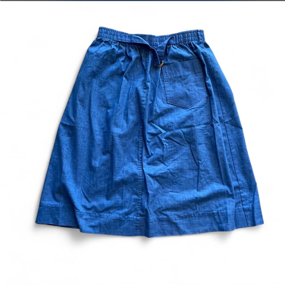 Vintage 70s blue midi skirt with attatched belt for adjusting - 27-34” waist